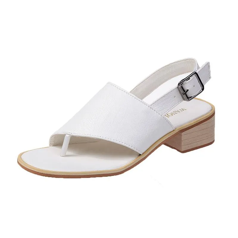 Women ankle strap slingback hollow clip toe chunky heel sandals