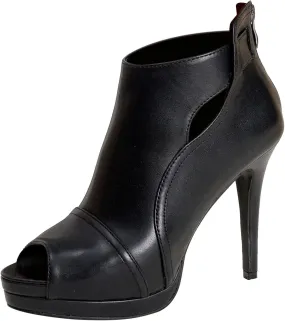 Women Peep Toe Ankle Bootie Cutout Faux Leather Pumps Back Zipper Stilettos Heels Boots Fashion Club Party Shoes Black