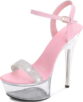 Womens Clear High Platform Ankle Strap High Heels Stiletto Dress Sandals