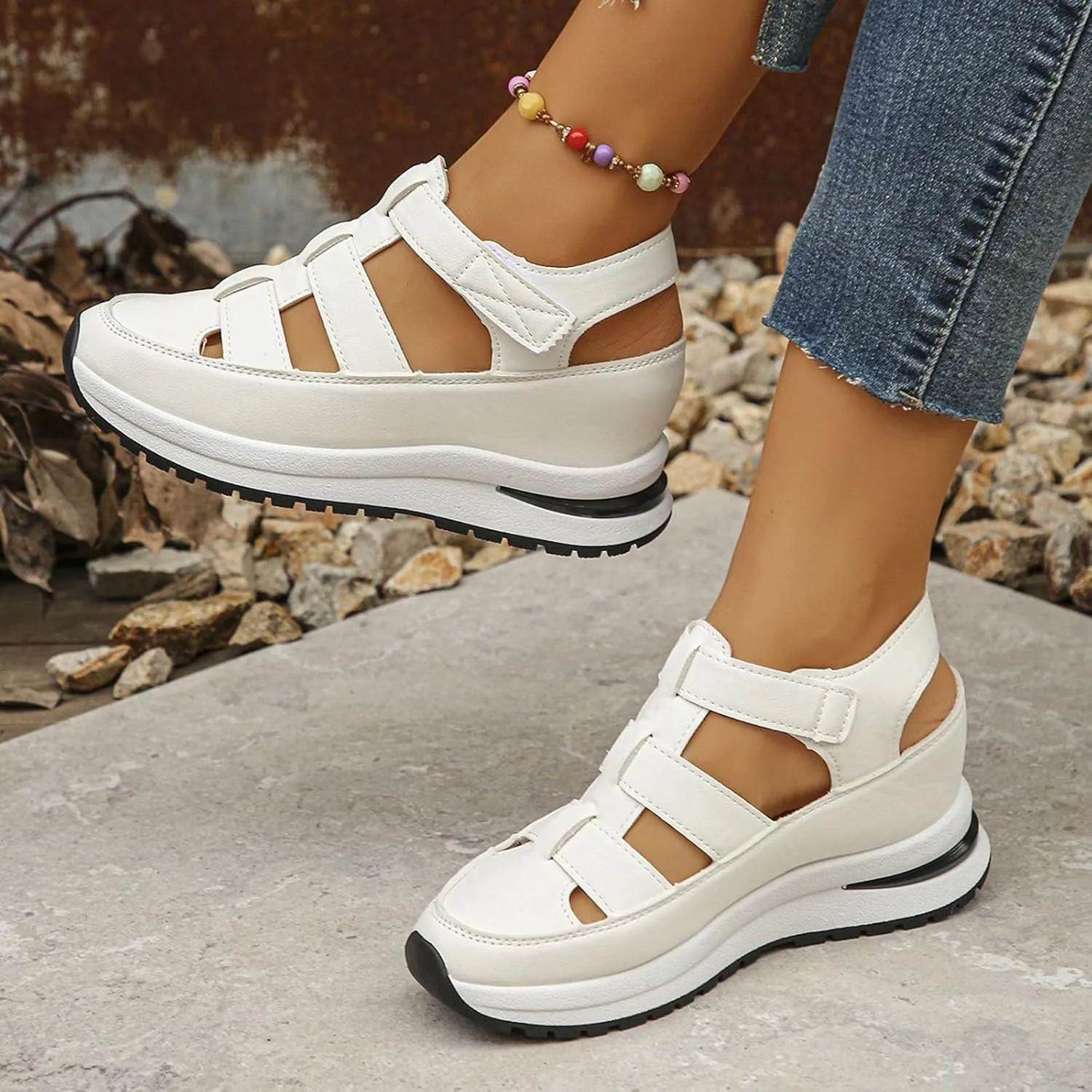 Women's Hollow Out Sandals Orthopedic Platform Wedge Sneakers Comfortable Soft Cushion Lightweight Sneakers All-Match Sport Shoes Walking Shoes for Outdoor Travel Hiking