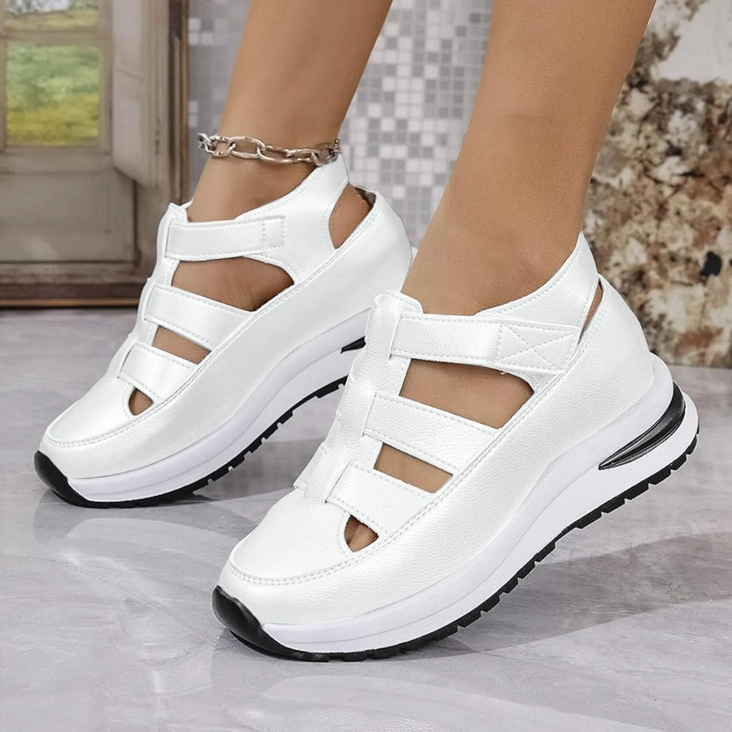 Women's Hollow Out Sandals Orthopedic Platform Wedge Sneakers Comfortable Soft Cushion Lightweight Sneakers All-Match Sport Shoes Walking Shoes for Outdoor Travel Hiking