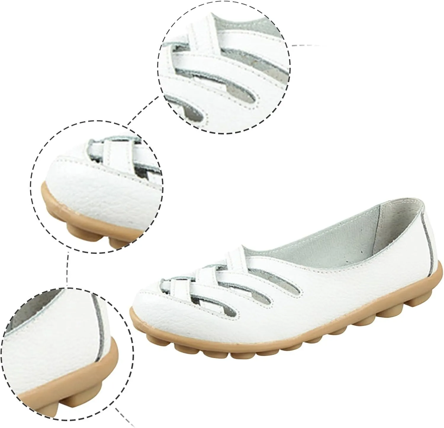 Women's Leather Penny Loafers Classic Hollow Leather Foldable Shoes Comfortable Round Toe Slip-On Dress Shoes