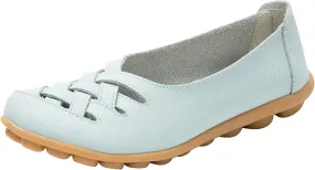 Women's Leather Penny Loafers Classic Hollow Leather Foldable Shoes Comfortable Round Toe Slip-On Dress Shoes