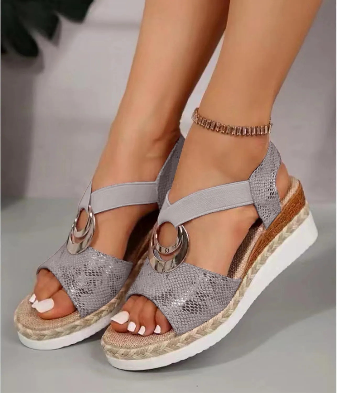 Womens Orthopedic Wedge Sandals Arch Support Trendy Y2K 2025 Solid Spring Buckle Cute Peep Toe Thick Sole for Summer Beach Dress Comfortable Fashion Casual Fish Mouth Open Toe Hollow Roman Outdoor