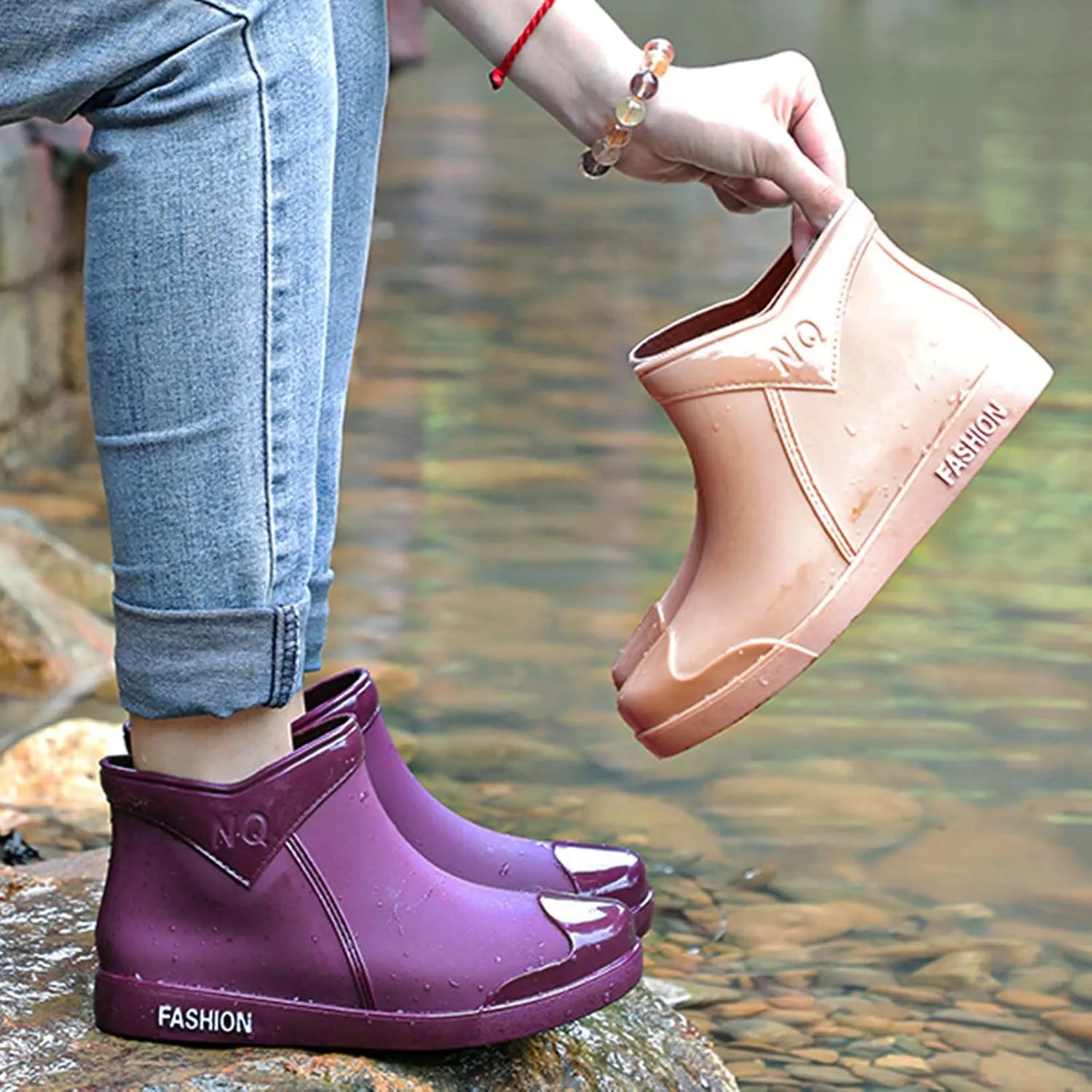Womens Rain Boots Womens Rubber Boots Colorful Printed Lightweight Anti-Slipping Rain Shoes