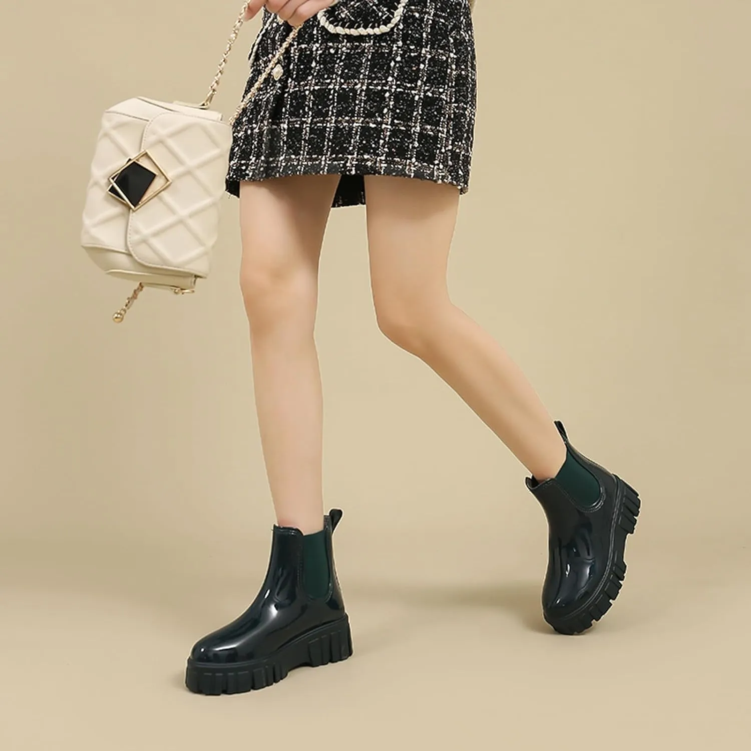 Womens Rain Boots Womens Rubber Boots for Boating Fishing Gardening Farming Mid Calf Stylish Rain Shoes