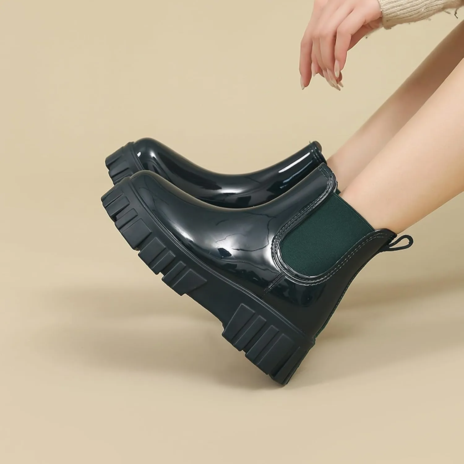 Womens Rain Boots Womens Rubber Boots for Boating Fishing Gardening Farming Mid Calf Stylish Rain Shoes