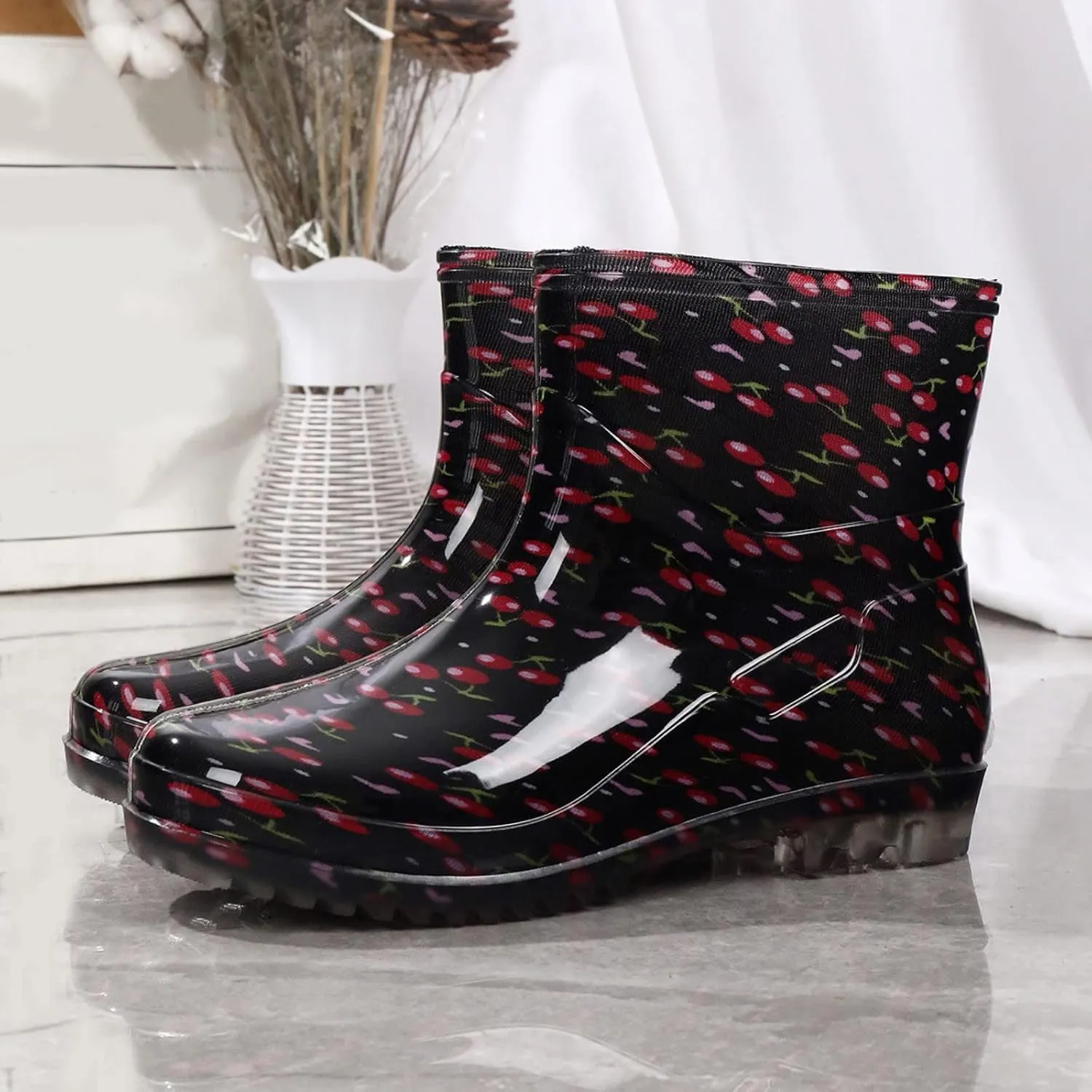 Womens Rubber Boots Womens Rain Boots for Boating Fishing Gardening Farming Slip-Resistant Slip-On Rain Shoes