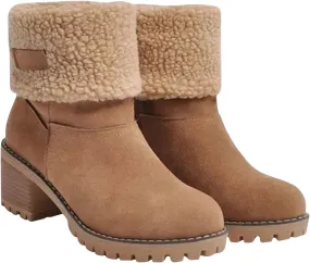 Womens Winter Boots with Fur Lined Snow Fuzzy Ankle Booties Fashion Slip On Warm Shoes Womens Snow Boots Waterproof Insulated High Heel Boot
